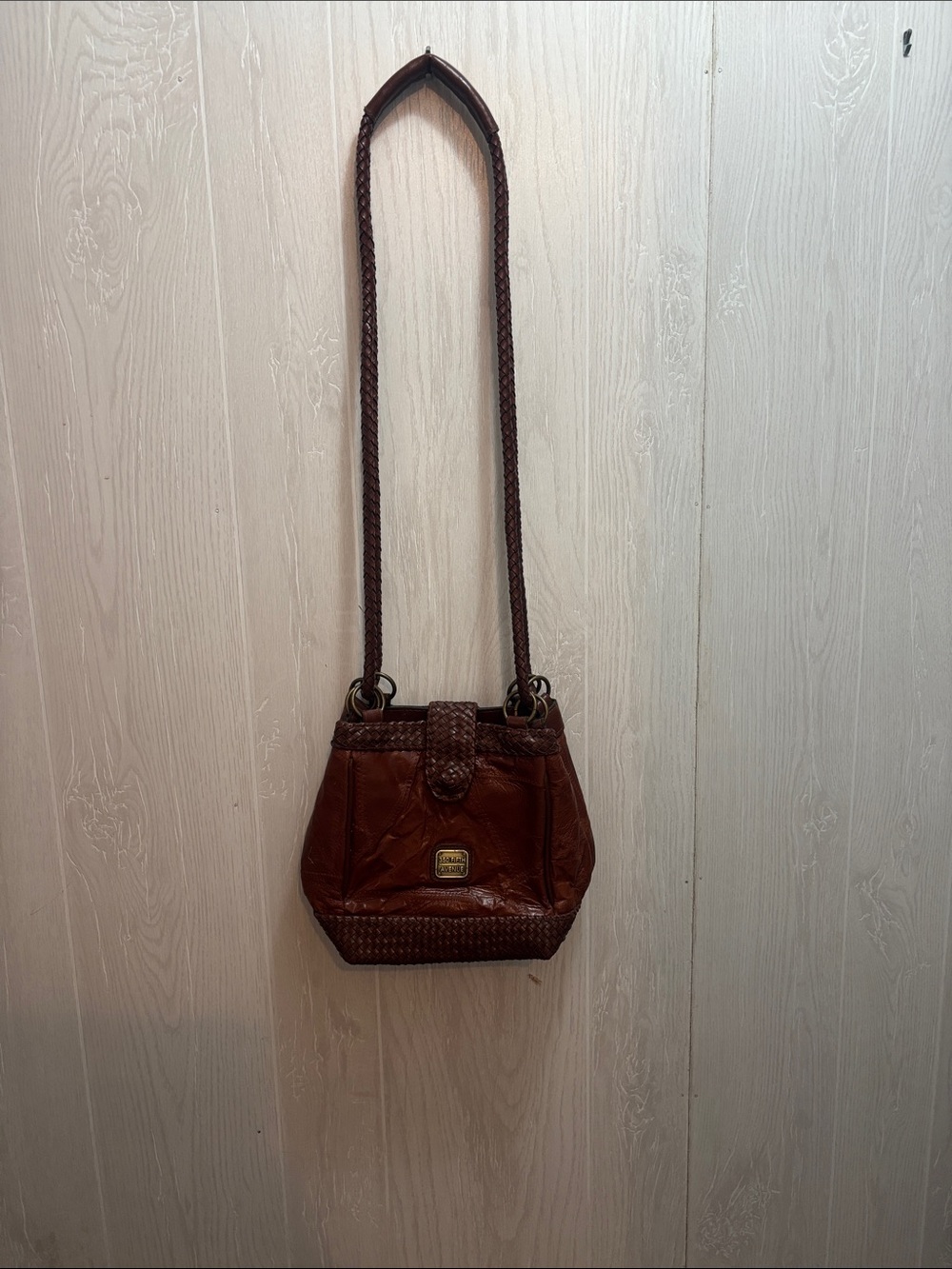 Braided Strap Brown Leather Crossbody Bag